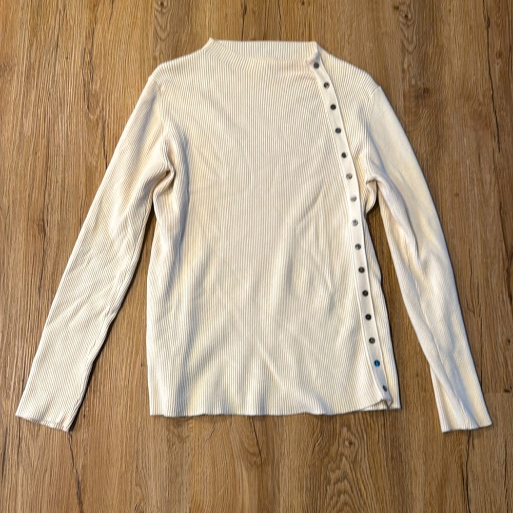 Ivory Mockneck Sweater with Button Detail